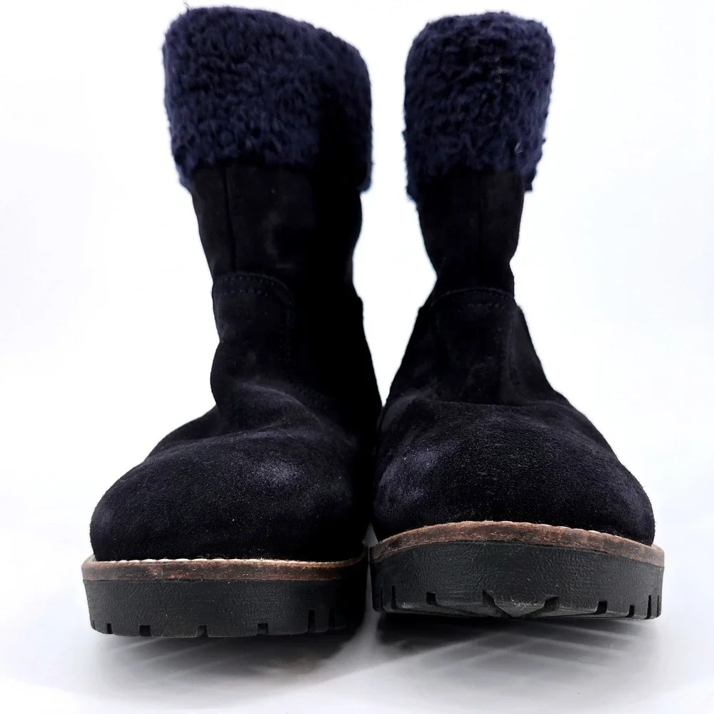 Anthropologie Navy Suede Shearling Lug Sole Boots Made in Spain 37 US 6.5-7